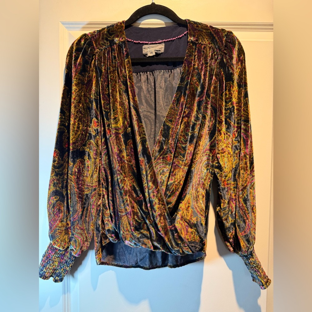 Anthropology Multicolor Velvet Wrap Top - Picture 8 of 16